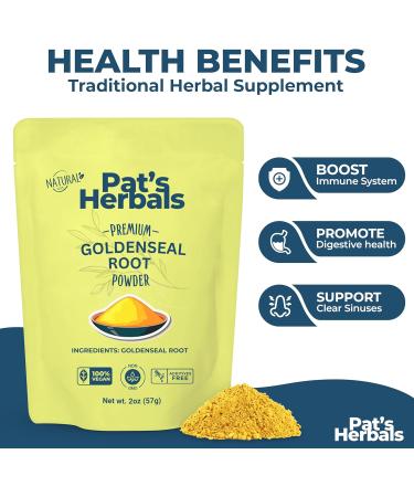 Pat's Herbals Goldenseal Root Powder - 2oz USA Grown Non-GMO | Pure Bright Yellow Root Powder - Buy Online on GoSupps.com