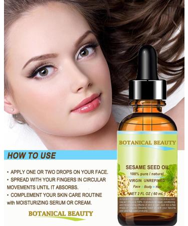 100% Pure Sesame Seed Oil - Natural Virgin Unrefined Cold Pressed Carrier Oil for Face Skin Hair & Massage | 2 Fl. oz - Botanical Beauty - Buy Online on GoSupps.com