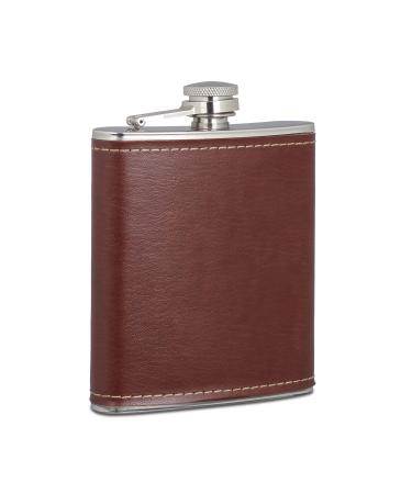 Relaxdays Flachmann 200ml pocket bottle made of stainless steel with synthetic leather case small flat man for on the go brown 1 piece of synthetic leather