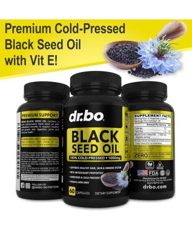 Black Seed Oil Capsules - Vegan Cold Pressed Nigella Sativa for Skin & Hair Health | Halal 500mg - 60 Softgels - Buy Online on GoSupps.com