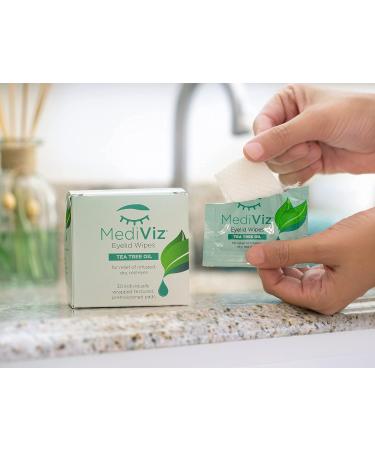 Mediviz Tea Tree Eyelid Wipes (30-Pack) - Exfoliating Hypoallergenic Eyelid Scrubs for Crusty Eyelashes, Bumps, Itchiness, Mites, Gland Health, and Irritation - Buy Online on GoSupps.com
