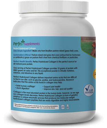 Perfect Hydrolyzed Collagen Powder 660g - Brazilian Pasture Raised - All Natural, Promotes Healthy Skin - 1.45lb - Buy Online on GoSupps.com