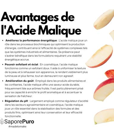  SaporePuro SaporePuro Malic Acid Powder 50g | High Solubility and Taste | Ideal for Beverages Desserts and Food Supplements | Food Grad - Buy Online on GoSupps.com
