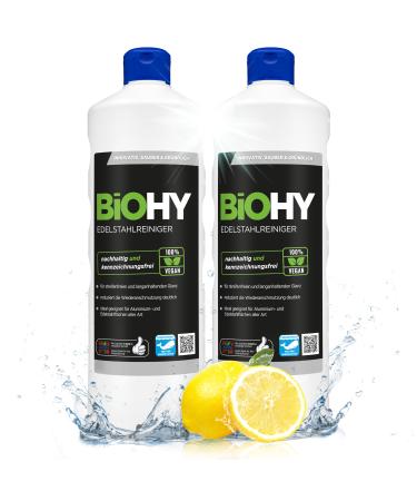 Biohy stainless steel cleaner (2 x 1 liter) |Stainless steel care for streak -free shineIdeal for kitchen pots or grill |Clean stainless steel in gastronomy & household |Nursing cleaning agent 1 L (2 -pack)