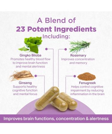 Strength & Spices Memory Booster and Focus Supplement with Ginkgo Biloba and 22 Super Ingredients Plant-Based Brain Supplement for Improved Mood Clarity and Alertness 1000mg 60 Capsules Jar - Buy Online on GoSupps.com