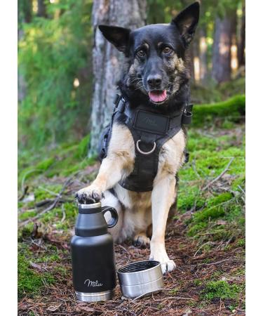 Milu 950ml Dog Drinking Bottle with Food Bowl - Insulated Stainless Steel Pet Water Bottle for Hiking Traveling & Walking - Black - Buy Online on GoSupps.com