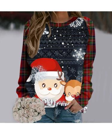 Women's Christmas Sweatshirt | Cute Snowman Penguin Print | O-Neck Raglan Top Shirt | Comfy & Warm Xmas Jumper | Winter Long Sleeve Tops | Navy Blue Sweater - Buy Online on GoSupps.com