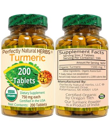 Perfectly Natural Herbs Organic Turmeric 750mg 200 Tablets