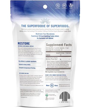 Om Mushroom Superfood Restore Blend Powder - 3.5 oz | Immune Support, Detox & Recovery with Cordyceps & Reishi - 50 Servings - Buy Online on GoSupps.com