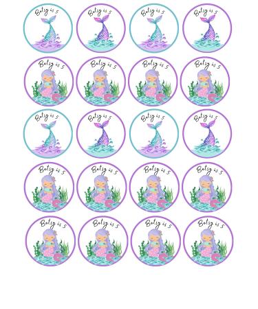edible 20 x Mermaid Birthday Personalised cupcake toppers uncut (wafer paper) Rice Paper