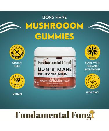 Fundamental Fungi Organic Lion's Mane Mushroom Gummies | 90 Servings | Brain Health Focus Clarity & Memory Mushroom Supplement Gummies | 90 Organic Lions Mane Gummys for Adults - Buy Online on GoSupps.com