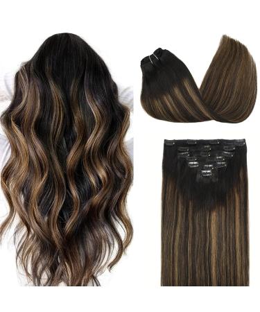 Doores hair extensions clip in extensions Eechthaar Balayage natural black to chestnut brown 50cm 20 inch 7 pieces 120g natural eechhaar extensions remy hair extension real hair 50cm-12m-12m-12m-12m-12m-12m/6/1b balayage natural black to chestnut brown