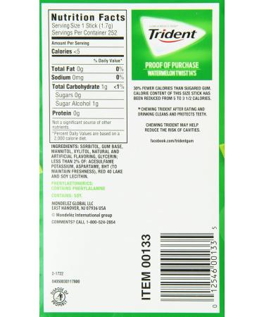 Trident Watermelon Twist Sugar Free Gum 18 Sticks 15 Count 1 lb - Buy Online on GoSupps.com