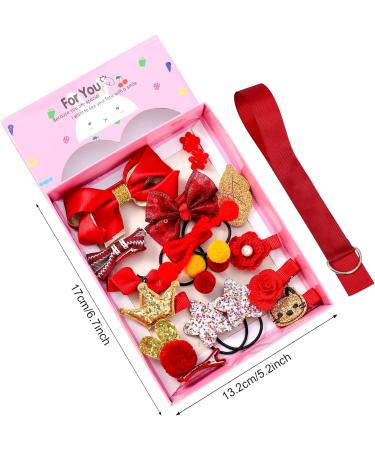 18-Piece Children Hair Bow Clips Set - Red Hair Accessories for Girls - Perfect for Christmas, Birthday, Children's Day Gift - Buy Online on GoSupps.com