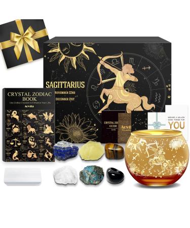 Aovila Sagittarius Gifts For Women Sagittarius Tealight Holder Cry the Crystals Crystals Gift Box Set Sodic Sign Astrology Gifts Birthday Gifts For Women Mama Best Friends Sagitters With Tealight Holder