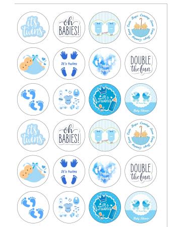 24 Pre-Cut IT'S TWIN BOYS BABY SHOWER Themed Edible Wafer Paper Cake Toppers Decorations