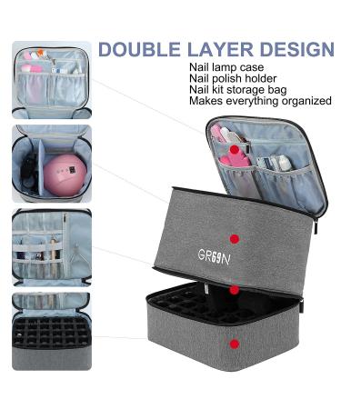 GR69N Nail Polish Organizer & Lamp Case - Holds 30 Bottles & 1 Nail Light | 2-Layer Portable Storage Bag with Dividers in Grey - Buy Online on GoSupps.com