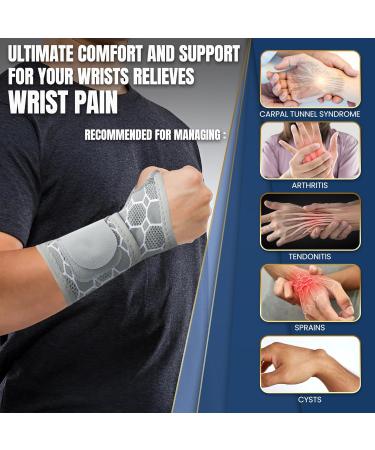 Carpal Tunnel Wrist Brace - Adjustable Copper Compression Support for Men & Women | Elastic Wraps for Sports Weightlifting Tendonitis & Arthritis - Grey - Buy Online on GoSupps.com