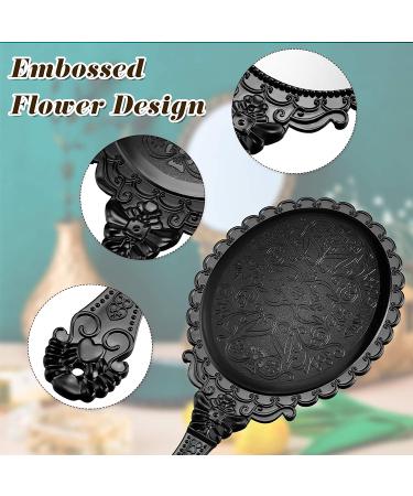 Vintage Handheld Mirror Set - Embossed Flower Design - Portable Compact Mirror for Face Makeup and Travel - Black Bronze - 2 Pieces - Buy Online on GoSupps.com