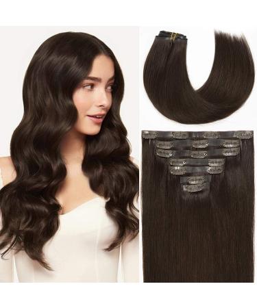 Loxxy Human Hair Clip in Extensions 110Gram 7Pieces 14inch Darkest Brown Seamless Hair Extensions Clip in Invisible PU Skin Weft With Clip in Extensions Human Hair Natural Silky Straight #2 14 Inch #2 Darkest Brown