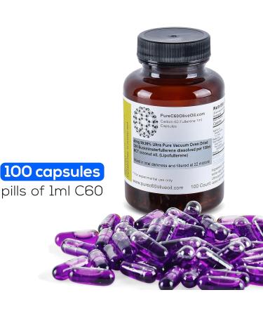 PureC60OliveOil C60 Organic MCT Coconut Oil Capsules Pills 100ml / 3.4 Fl Oz - 99.99% Carbon 60 Solvent Free 40mg - Food Grade - Carbon 60 MCT Coconut Oil - from The Leading Global Producer C60 Coconut Oil - Buy Online on GoSupps.com
