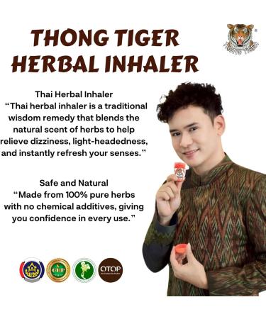 Thong Tiger Herbal Inhaler Thai Nasal Inhaler with Menthol Peppermint Oil & Herbal Blend for Sinus Relief Clear Breathing & Aromatherapy Pocket-Sized Natural Remed (1) - Buy Online on GoSupps.com
