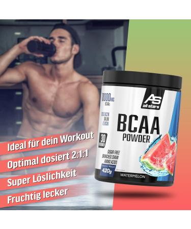 All Stars BCAA Powder 420G | Sugar-Free Vegan Protein Shake | High-Quality Branch-Chain Amino Acids | Watermelon Flavor - Buy Online on GoSupps.com