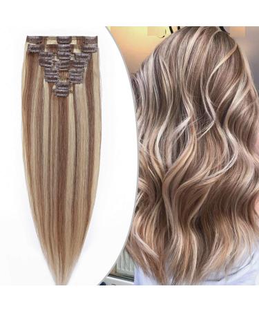 Clip in extensions real hair 55cm human hair extensions real remy real hair extensions clip in 8 tresse 18 clips hair extension 85g #12/613 light brown/light light blonde