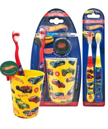 Happy Brushing Time Kids Toothbrush Kit - Soft Bristle Manual Toothbrush with Cover Cap, Rinsing Cup & Extra Brushes - Buy Online on GoSupps.com