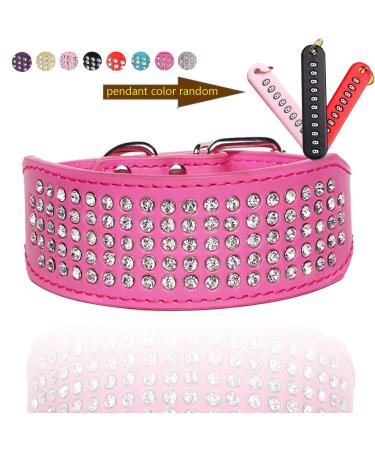 Elegel dog collar leather wide large small medium-sized dogs black red pink pink with rhinestone and anti-lost mobile phone numbers trailer xs pink red