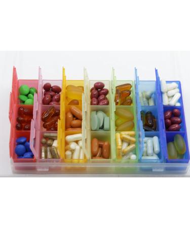 Rainbow Weekly Pill Organizer | 7-Day AM/PM Snap Lids | Detachable Compartments for Vitamins & Larger Pills - Buy Online on GoSupps.com