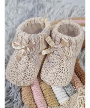 Royal Icon Soft Knitted Newborn Baby Booties with Bow | 0-3 Months | Coffee - Buy Online on GoSupps.com