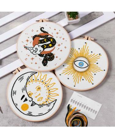 Anidaroel Embroidery Starter Kit for Adults - 3 Sets Stamped Cross Stitch Kits with Fabric, Hoops, Threads, Needles - Beginner Embroidery Set - Buy Online on GoSupps.com