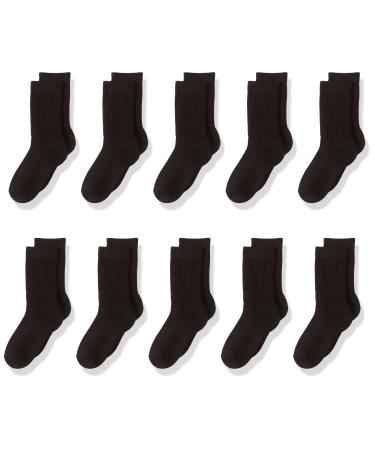 Amazon Essentials Unisex Kids and Toddlers' Cotton Crew Sock, Pack of 10 Medium Black