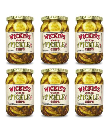 Wickles Pickles Wicked Pickle Chips (6 Pack - 16oz Each) - Hot Pickle Chips - Slightly Sweet, Definitely Spicy, Wickedly Delicious