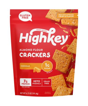 HighKey Low Carb Snacks Cheddar Crackers - 6.75oz Keto Snack Chips Gluten Free Cheese Crisps High Protein Snacks Buttery Almond Flour Cracker Grain Free Healthy Zero Sugar Diabetic Diet Friendly Foods