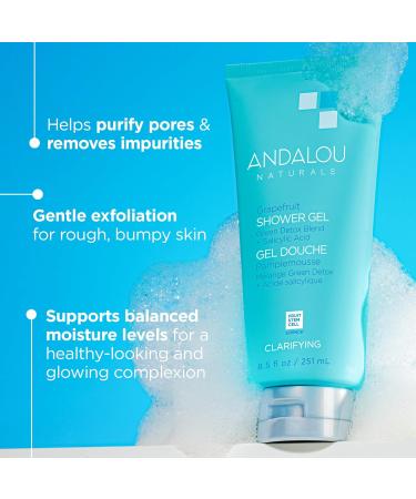 Andalou Naturals Clarifying Grapefruit Body Wash | Gentle Exfoliating Salicylic Acid Gel for Back Acne & Blemishes - 8.5 fl oz | International Shipping Available - Buy Online on GoSupps.com
