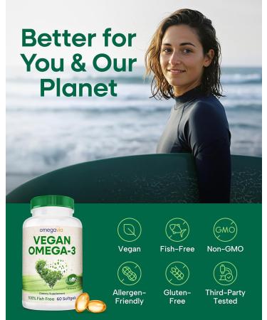 OmegaVia Vegan Omega 3 Supplement Algae Omega 3 Fish Oil Alternative 300mg Vegan DHA Fatty Acids Plant Based Planet and Ocean Friendly IAOS 5 Star Tested 60 Softgels Vegan Omega 60 Softgels 60 Count (Pack of 1) - Buy Online on GoSupps.com