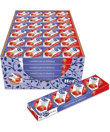Hero Poker Strawberry Jam - Lot of 30 packets of 100 g (4 bottles of 25 g) - Additional confectionery - Superior quality fruits - Without preservatives and without colourants