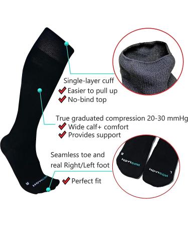 HOYISOX Plus Size Compression Socks 20-30 mmHg | Wide Calf XX-Large | Cotton Blend | Comfortable Black - Buy Online on GoSupps.com