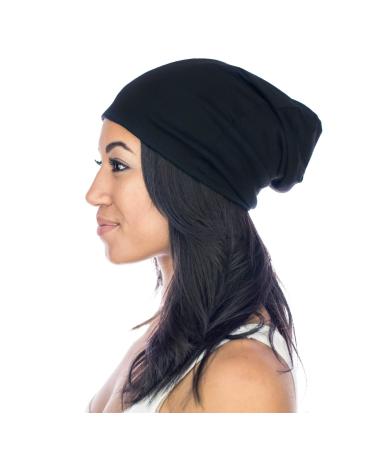 Grace Eleyae GE Women's Satin Lined Sleep Cap Slap Silky Beanie Soft Smooth & Stylish Hair Care Hat Black