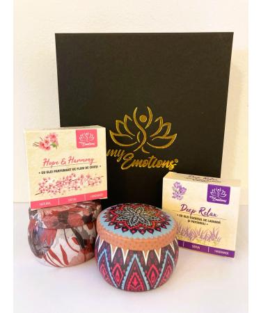 my Emotions Joy Harmony Gift Set - Gift Box with 2 Handmade Natural Soaps and 2 Soy Wax Candles with Essential Oils
