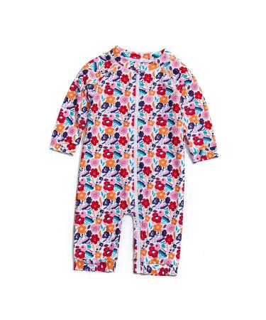 BONVERANO Baby Girls Swimsuit Toddler Bathing Suit Full-Length Zipper One Piece Swimwear with UPF 50+ Sun Protection Floral 18-24 Months