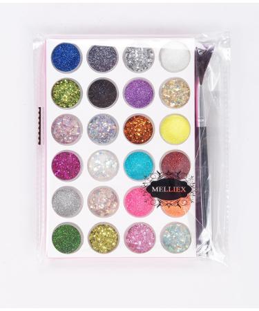 24 Colors Glitter Set for Nail Art | Premium Glitter Powder & Sequins for DIY Nail Design | Includes Brush - Perfect for Face & Body Makeup - Buy Online on GoSupps.com