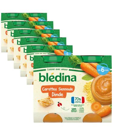 Blédina - Small baby jars - Carrots Semolina Turkey - 70% French ingredients - From 6 months - 12 jars of 200g