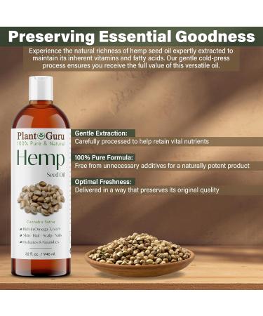 Plant Guru Hemp Seed Oil 32 fl. oz. Cold Pressed 100% Pure & Natural Carrier Oil for Skin Face Body and Hair. Great for DIY Creams Lotions and Lip Balm. - Buy Online on GoSupps.com