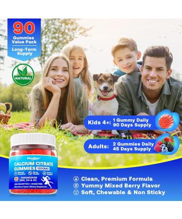 90 Count Calcium Citrate Gummies 1200 mg with Vitamin D3, K2, Magnesium & Zinc, High Absorption Calcium Supplements for Women & Men for B0ne, Muscle & Immune Support, Sugar Free, Mixed Berry Flavor 90 Count (Pack of 1) - Buy Online on GoSupps.com