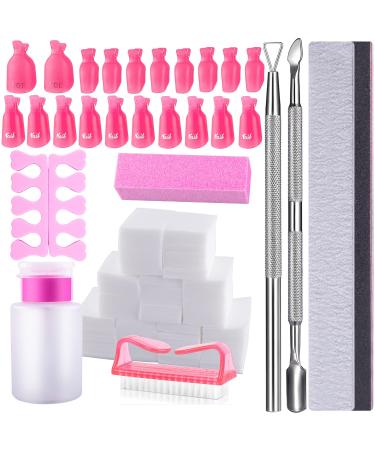 SIQUK Gel Nail Polish Remover Tools 20 Pcs Nail Clips 2 Pcs Nail File 2 Pcs Nail Cuticle Pusher and Cutter Set 600 Pcs Cotton Pads 1 Pc Nail Brush 1 Pc Grinding Block and a Pair Toe Separator Pink - Buy Online on GoSupps.com