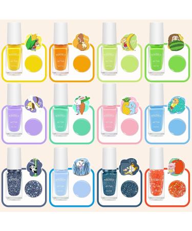 Non-Toxic Kids Nail Polish Set - 12 Colors with Unicorn Stickers | Quick Dry Water-Based Varnish Kit for Girls, Teens & Toddlers - Buy Online on GoSupps.com