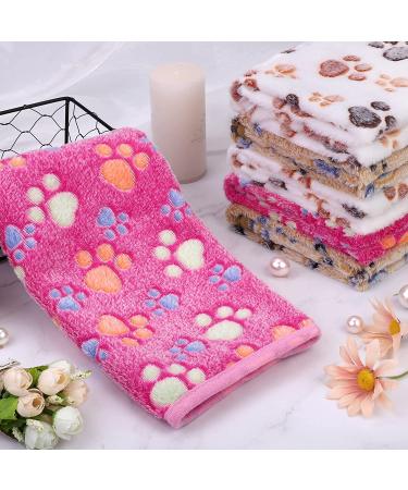 Paw Print Pet Blanket 6-Piece Set - Soft Fluffy Dog Cat Blanket for Small Animals - 60 x 40 cm - Brown/White/Pink - Buy Online on GoSupps.com